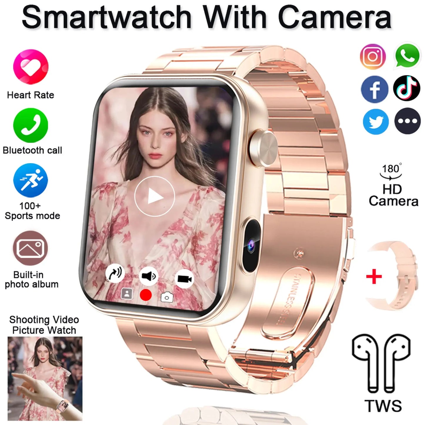 Smartwatch 2025 für Damen und Herren – Kamera, Videoaufzeichnung, Gesundheits- und Fitness-Tracker, wasserdicht, Bluetooth-Anruf