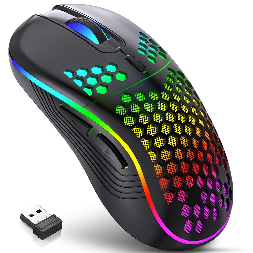 2.4G kabellose RGB-Maus mit wiederaufladbarem Akku und einstellbarer DPI (800–1600), ergonomisches Design