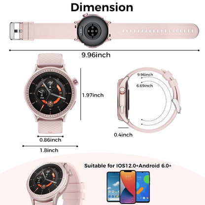 Runde Smartwatch, 1,43 Zoll HD, 3ATM wasserdicht, ausgestattet mit Herzfrequenzerkennung, Schlafüberwachung und Schrittverfolgung, 100 Sportmodi, Bewegungsmonitor, Weihnachtsgeschenke, modische Uhren