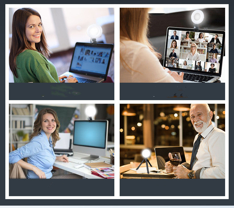 Videokonferenz-Fülllicht 4 Zoll, Computer-Live-Fotografie-Licht, LED-Selfie-Licht, USB-betrieben, runde Kamera-Lampe, dimmbares LED-Ringlicht mit Telefonhalter