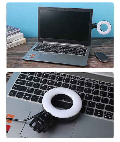 Videokonferenz-Fülllicht 4 Zoll, Computer-Live-Fotografie-Licht, LED-Selfie-Licht, USB-betrieben, runde Kamera-Lampe, dimmbares LED-Ringlicht mit Telefonhalter