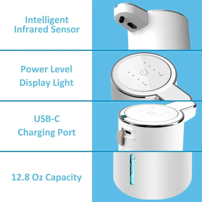 Automatisk Sæbedispenser Berøringsfri Skummende Sæbedispenser 380ml Genopladelig via USB Elektrisk Sæbedispenser med 4 Justerbare Skumindstillinger