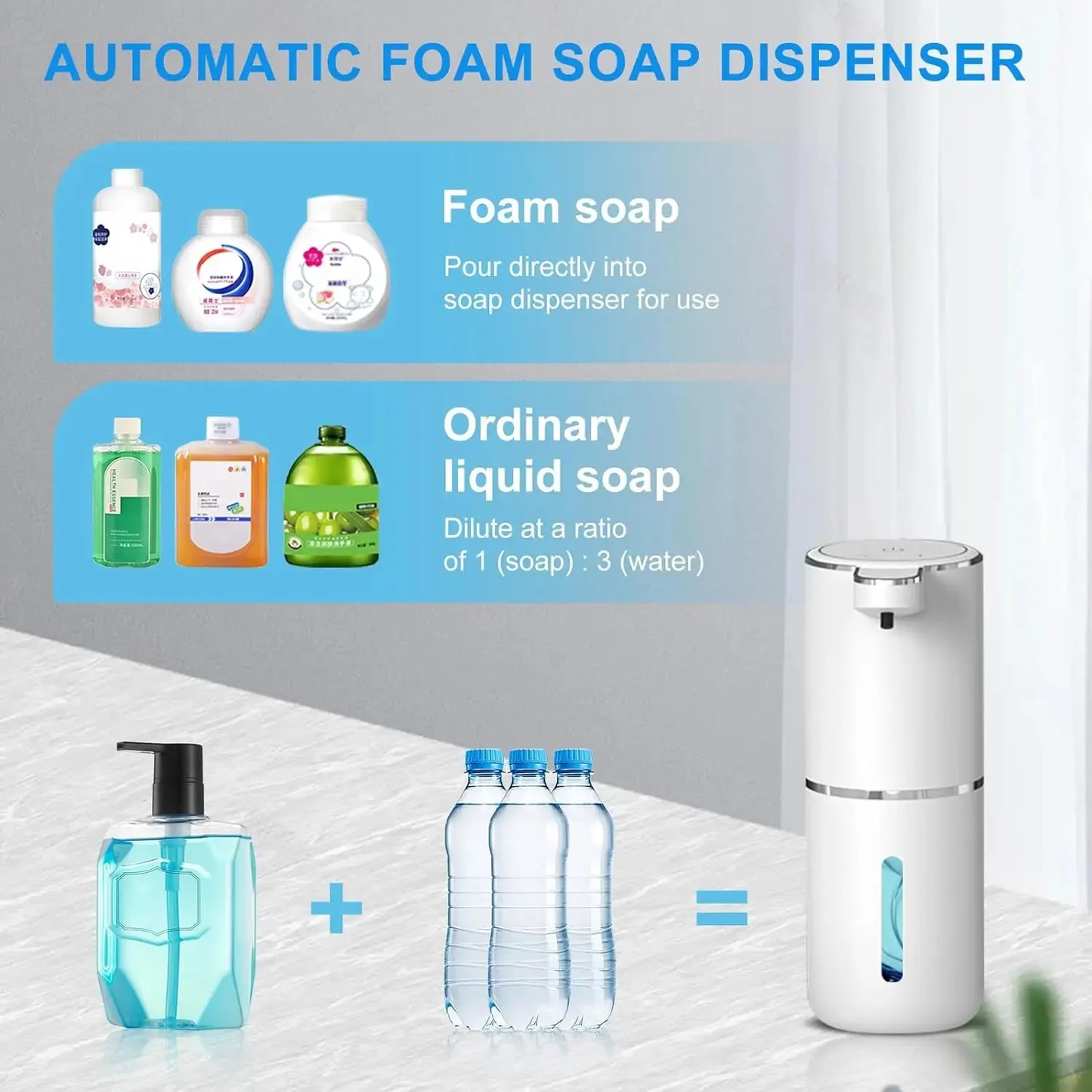 Automatisk Sæbedispenser Berøringsfri Skummende Sæbedispenser 380ml Genopladelig via USB Elektrisk Sæbedispenser med 4 Justerbare Skumindstillinger