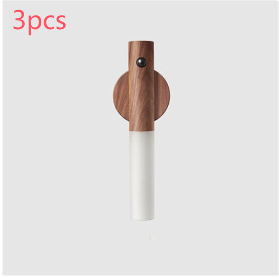 Automatisk LED USB Magnetisk Træ Trådløs Natlys Korridor Verandabelysning PIR Bevægelsessensor Væglampe Skabslampe