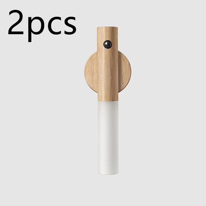 Automatisk LED USB Magnetisk Træ Trådløs Natlys Korridor Verandabelysning PIR Bevægelsessensor Væglampe Skabslampe