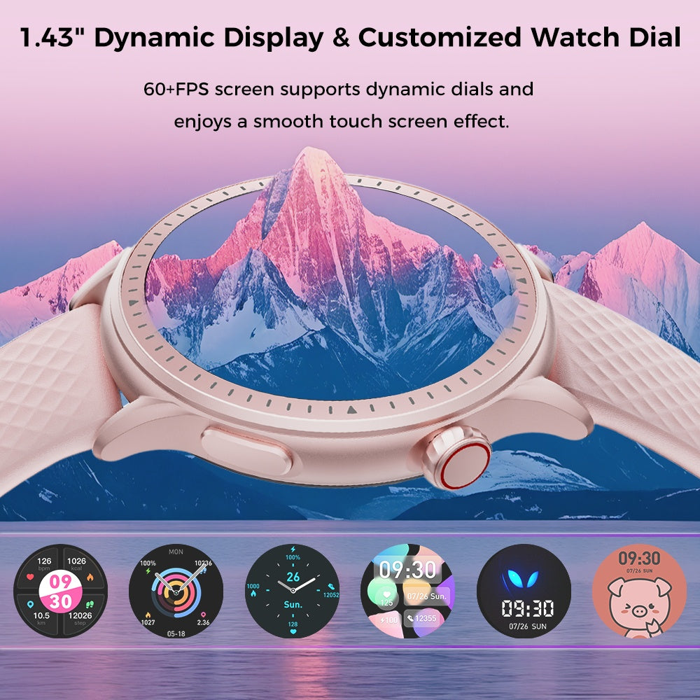 Runde Smartwatch, 1,43 Zoll HD, 3ATM wasserdicht, ausgestattet mit Herzfrequenzerkennung, Schlafüberwachung und Schrittverfolgung, 100 Sportmodi, Bewegungsmonitor, Weihnachtsgeschenke, modische Uhren
