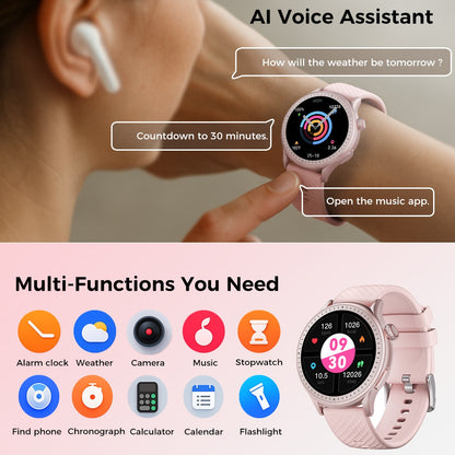 Runde Smartwatch, 1,43 Zoll HD, 3ATM wasserdicht, ausgestattet mit Herzfrequenzerkennung, Schlafüberwachung und Schrittverfolgung, 100 Sportmodi, Bewegungsmonitor, Weihnachtsgeschenke, modische Uhren