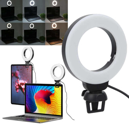 Videokonferenz-Fülllicht 4 Zoll, Computer-Live-Fotografie-Licht, LED-Selfie-Licht, USB-betrieben, runde Kamera-Lampe, dimmbares LED-Ringlicht mit Telefonhalter
