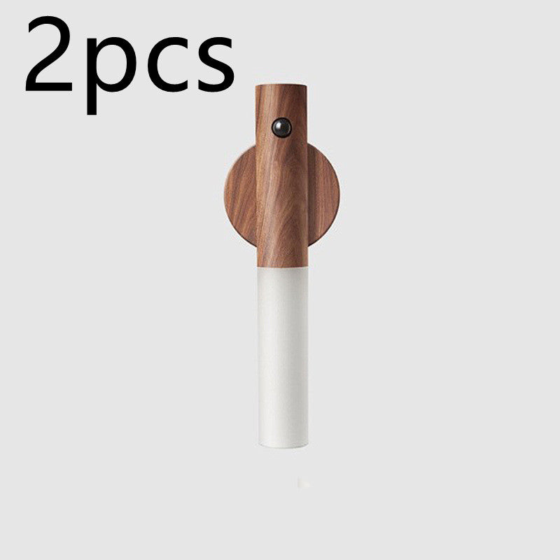 Automatisk LED USB Magnetisk Træ Trådløs Natlys Korridor Verandabelysning PIR Bevægelsessensor Væglampe Skabslampe