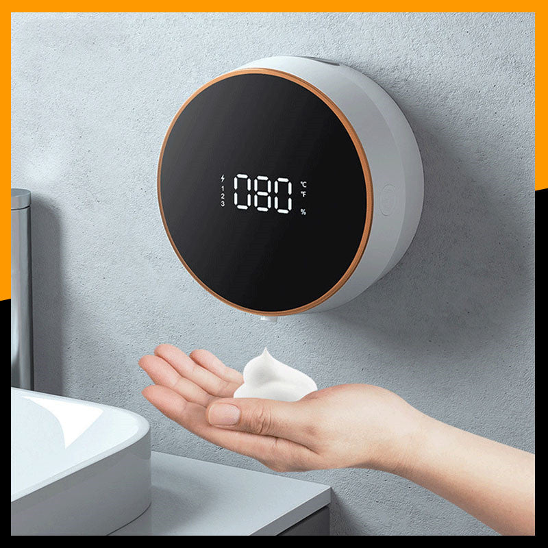 Automatischer Induktions-Handdesinfektionsmittelspender für Zuhause, wandmontierter Schaumspender, LED-Temperaturanzeige, USB wiederaufladbar