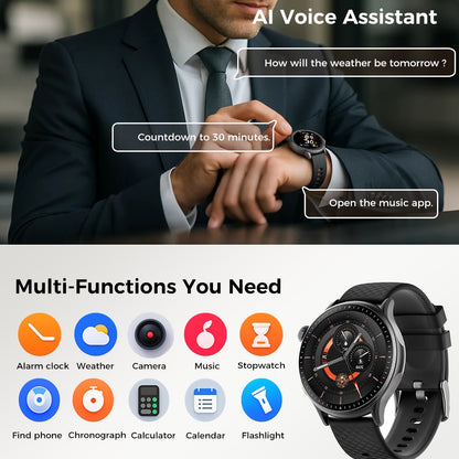 Runde Smartwatch, 1,43 Zoll HD, 3ATM wasserdicht, ausgestattet mit Herzfrequenzerkennung, Schlafüberwachung und Schrittverfolgung, 100 Sportmodi, Bewegungsmonitor, Weihnachtsgeschenke, modische Uhren