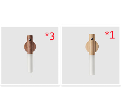 Automatisk LED USB Magnetisk Træ Trådløs Natlys Korridor Verandabelysning PIR Bevægelsessensor Væglampe Skabslampe