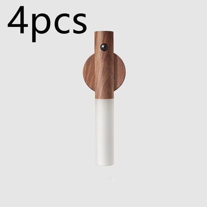 Automatisk LED USB Magnetisk Træ Trådløs Natlys Korridor Verandabelysning PIR Bevægelsessensor Væglampe Skabslampe