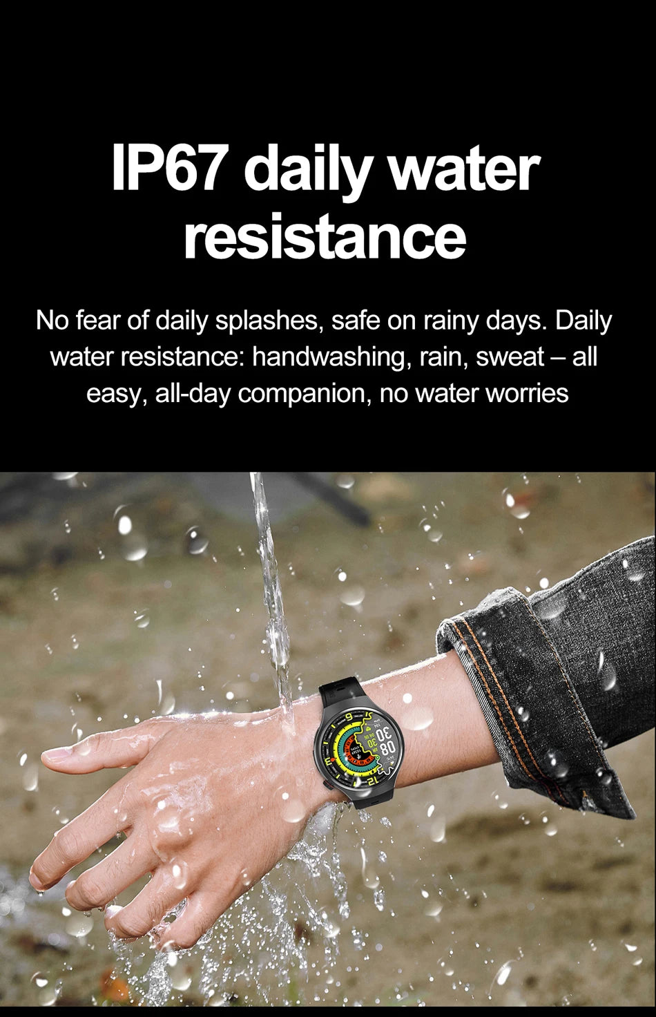 Herren-Smartwatch mit Full Touch, Bluetooth-Anrufen, Kompass und Taschenlampe – Fitness-Tracker und Herzfrequenzmesser, wasserdicht