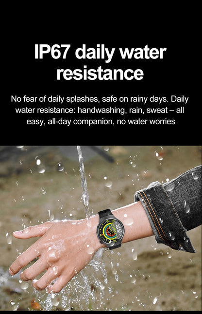 Herren-Smartwatch mit Full Touch, Bluetooth-Anrufen, Kompass und Taschenlampe – Fitness-Tracker und Herzfrequenzmesser, wasserdicht