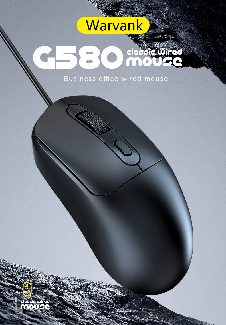 G580 Ergonomisk Mus Med Ledning – 1600 DPI Justerbar, Anti-skrid Design til PC & Bærbar
