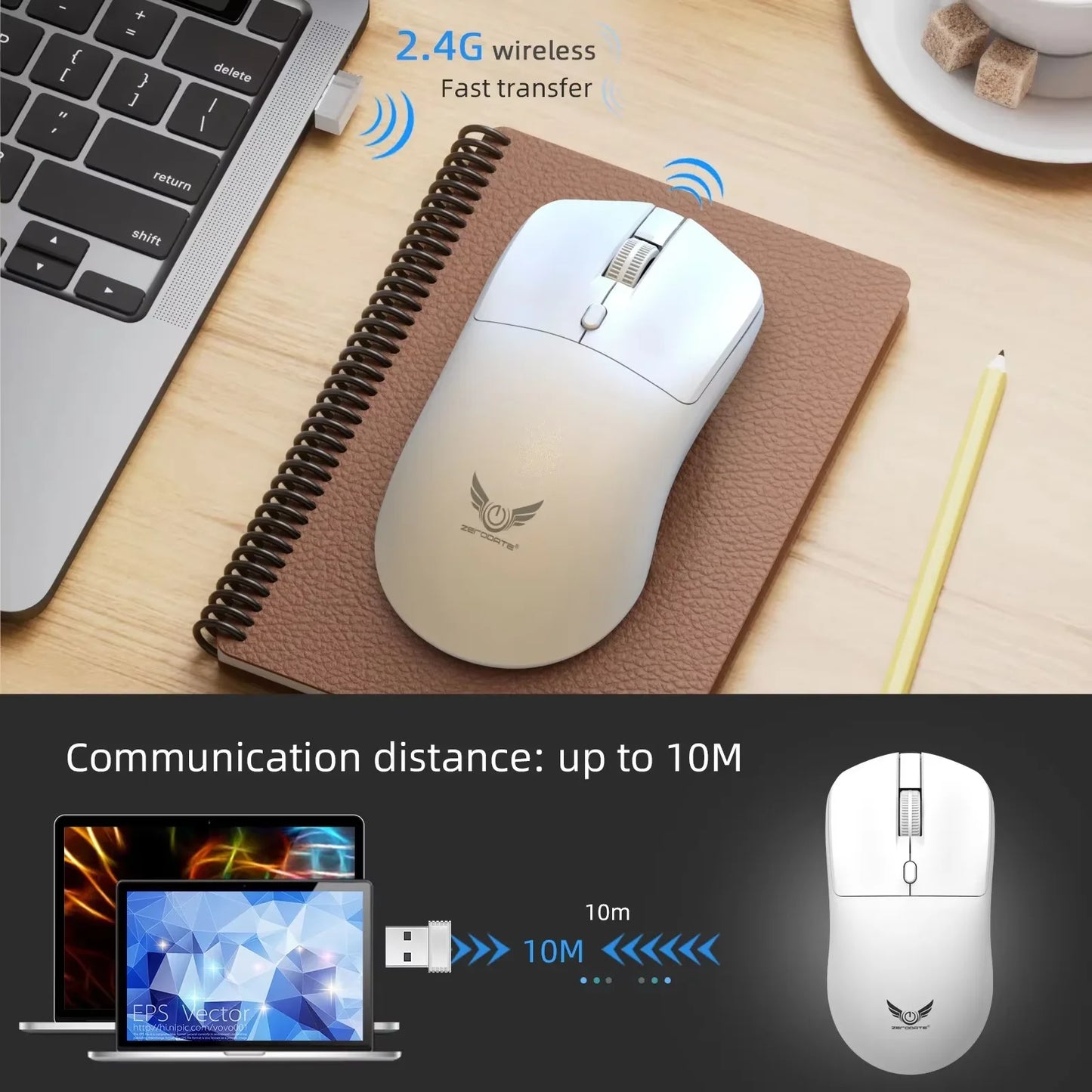 2.4G Trådløs Ergonomisk Mus – Justerbar DPI (800–1600), Optisk Gamingmus til PC & Laptop