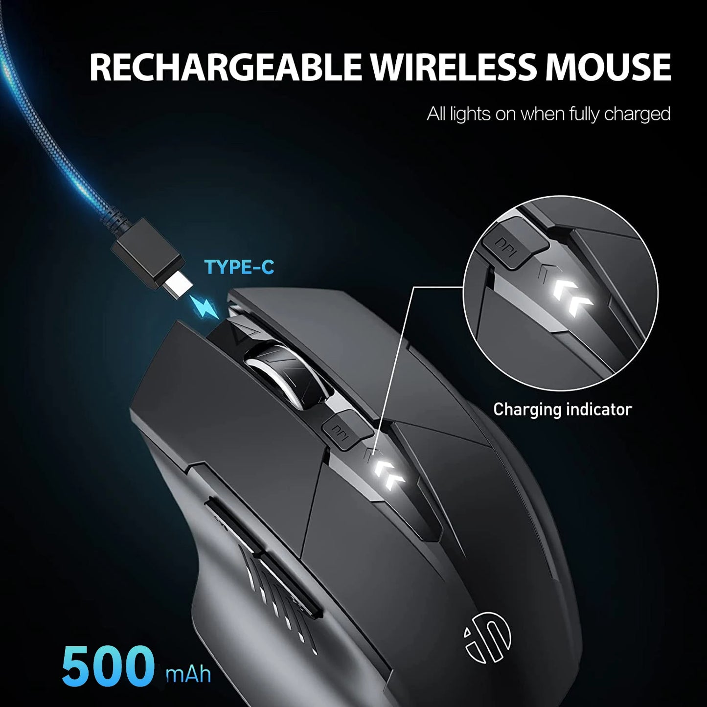 Tri-Mode Wireless Mouse (Bluetooth 5.0/4.0 + 2.4G) – Rechargeable, Silent Click, Adjustable DPI (1000–1600)