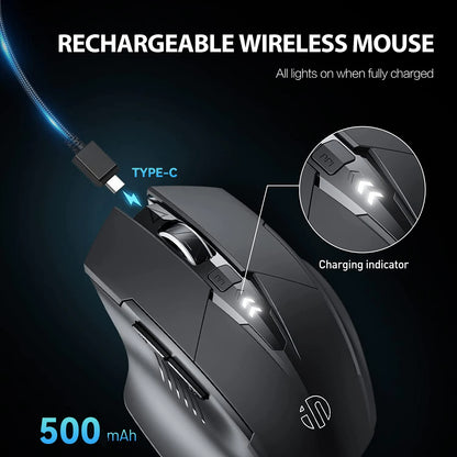 Tri-Mode Wireless Mouse (Bluetooth 5.0/4.0 + 2.4G) – Rechargeable, Silent Click, Adjustable DPI (1000–1600)