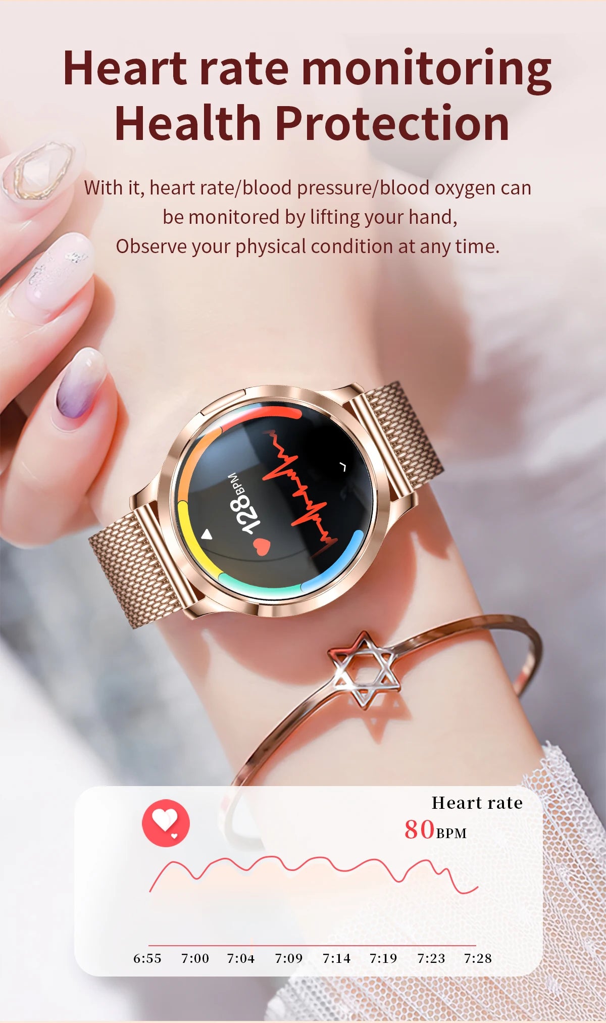 1,32" ultratyndt AMOLED-smartwatch til kvinder med Bluetooth-opkald – Brugerdefinerede urskiver, aktivitetsmåler, luksusdesign