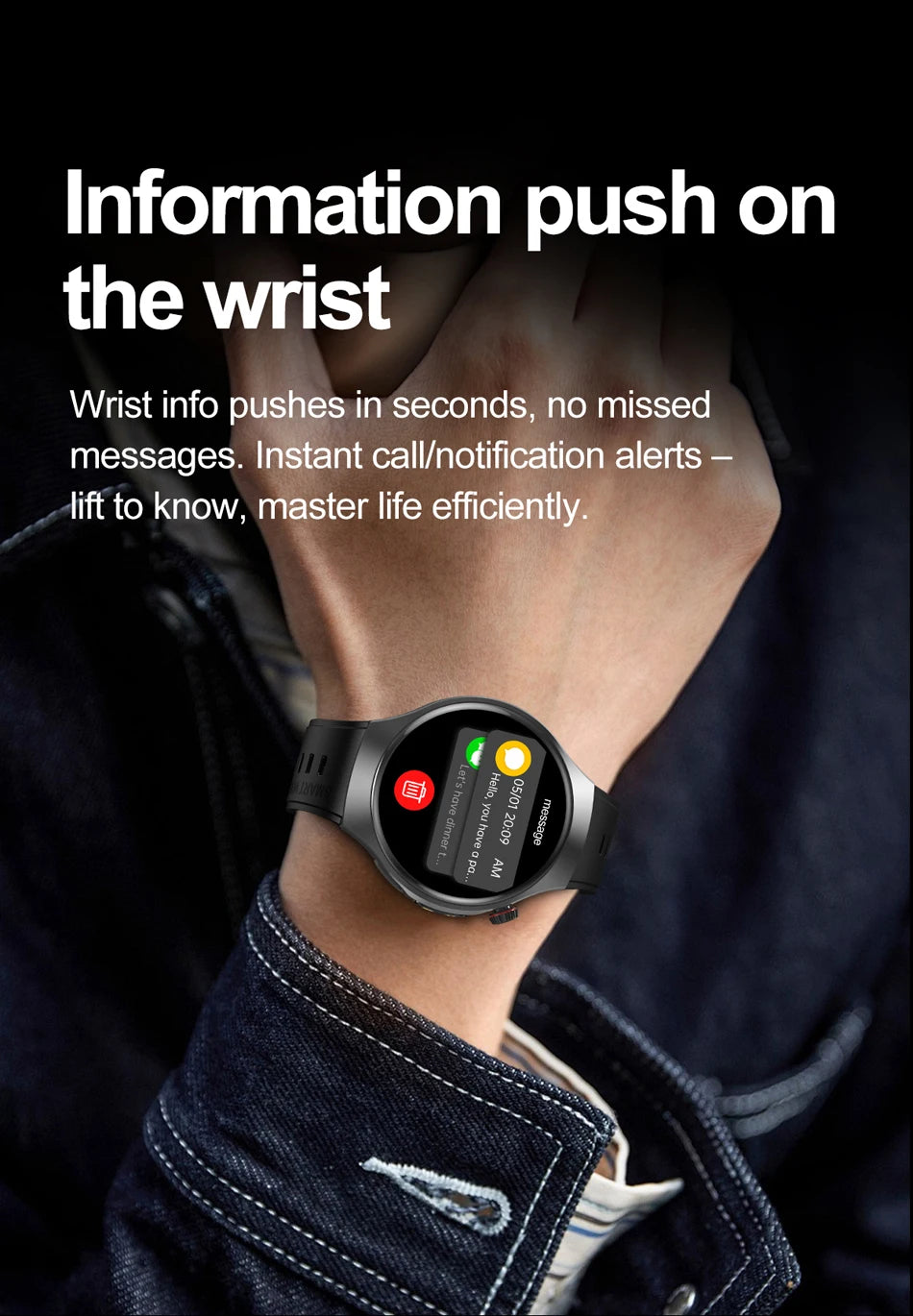 Herren-Smartwatch mit Full Touch, Bluetooth-Anrufen, Kompass und Taschenlampe – Fitness-Tracker und Herzfrequenzmesser, wasserdicht