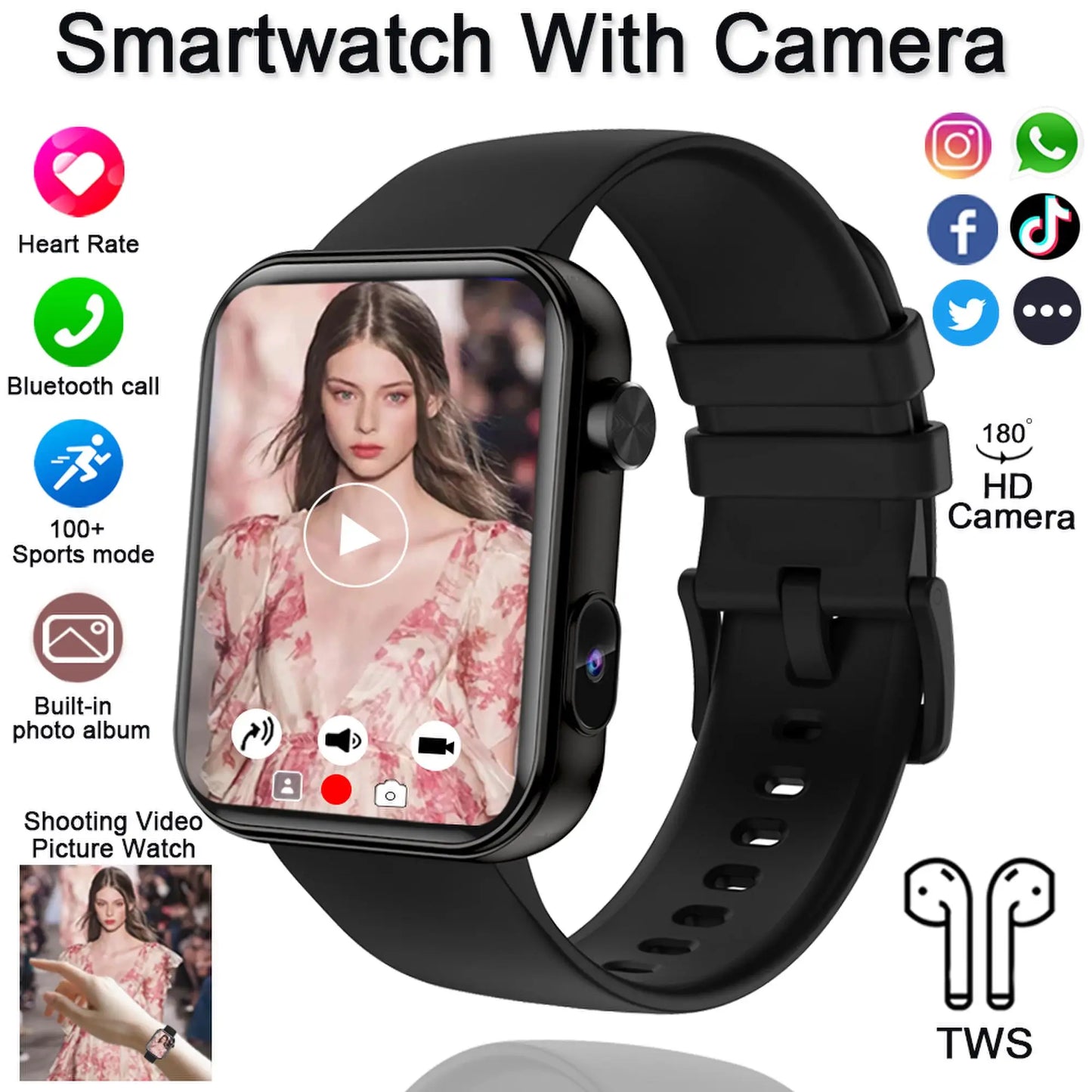 Smartwatch 2025 für Damen und Herren – Kamera, Videoaufzeichnung, Gesundheits- und Fitness-Tracker, wasserdicht, Bluetooth-Anruf