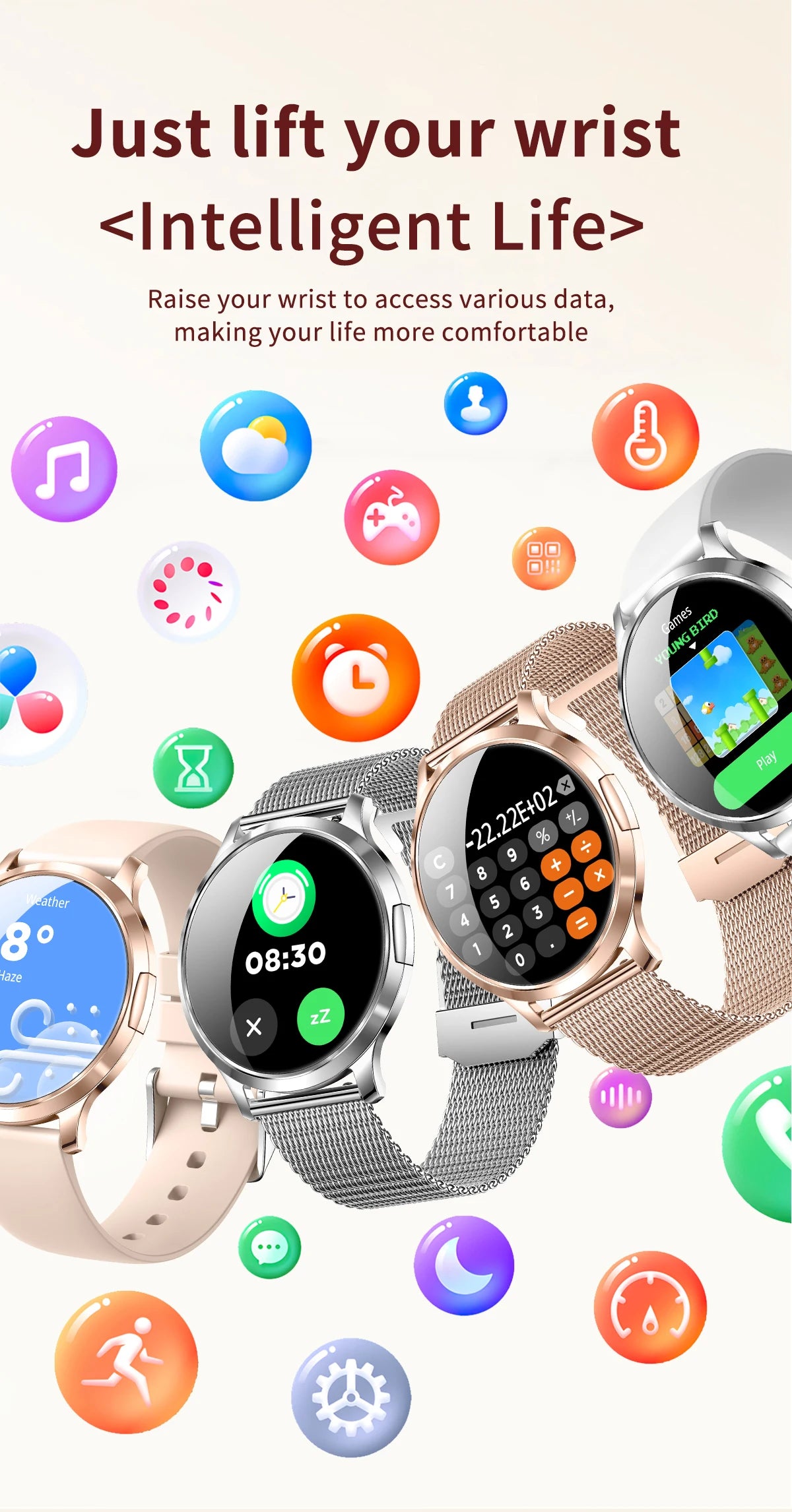 1,32" ultratyndt AMOLED-smartwatch til kvinder med Bluetooth-opkald – Brugerdefinerede urskiver, aktivitetsmåler, luksusdesign
