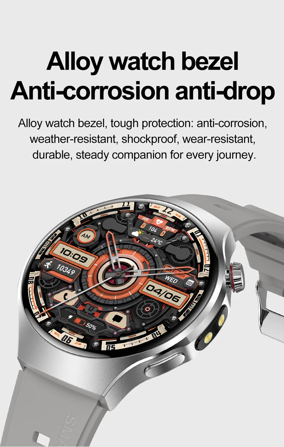 Herren-Smartwatch mit Full Touch, Bluetooth-Anrufen, Kompass und Taschenlampe – Fitness-Tracker und Herzfrequenzmesser, wasserdicht