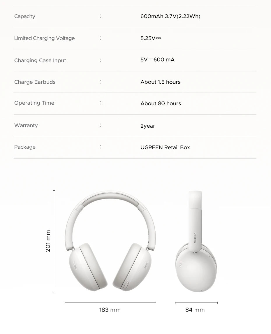 Trådløse Over-Ear Bluetooth-hovedtelefoner – 80 timers spilletid, Hi-Fi stereolyd med mikrofon, Bluetooth 5.4