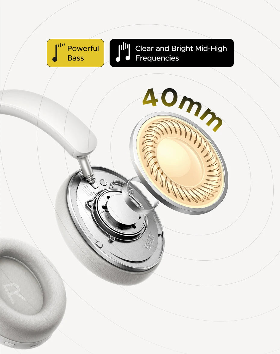 Trådløse Over-Ear Bluetooth-hovedtelefoner – 80 timers spilletid, Hi-Fi stereolyd med mikrofon, Bluetooth 5.4