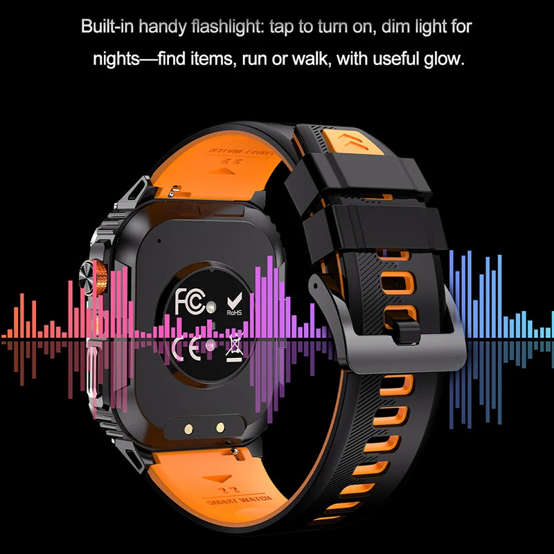 Smart Sportsuhr für Herren – Bluetooth-Anrufe, Fitness-Tracking & LED-Taschenlampe (2,0” HD)