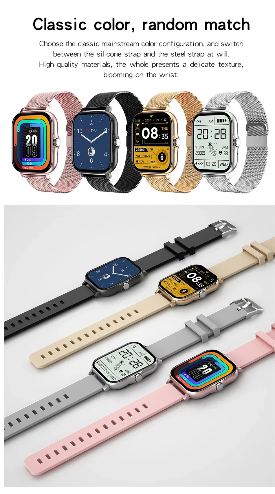 1,83" HD Smartwatch med Bluetooth-opkald og notifikationer – Sportstilstande, musikstyring, til Android og iOS (Unisexgave)