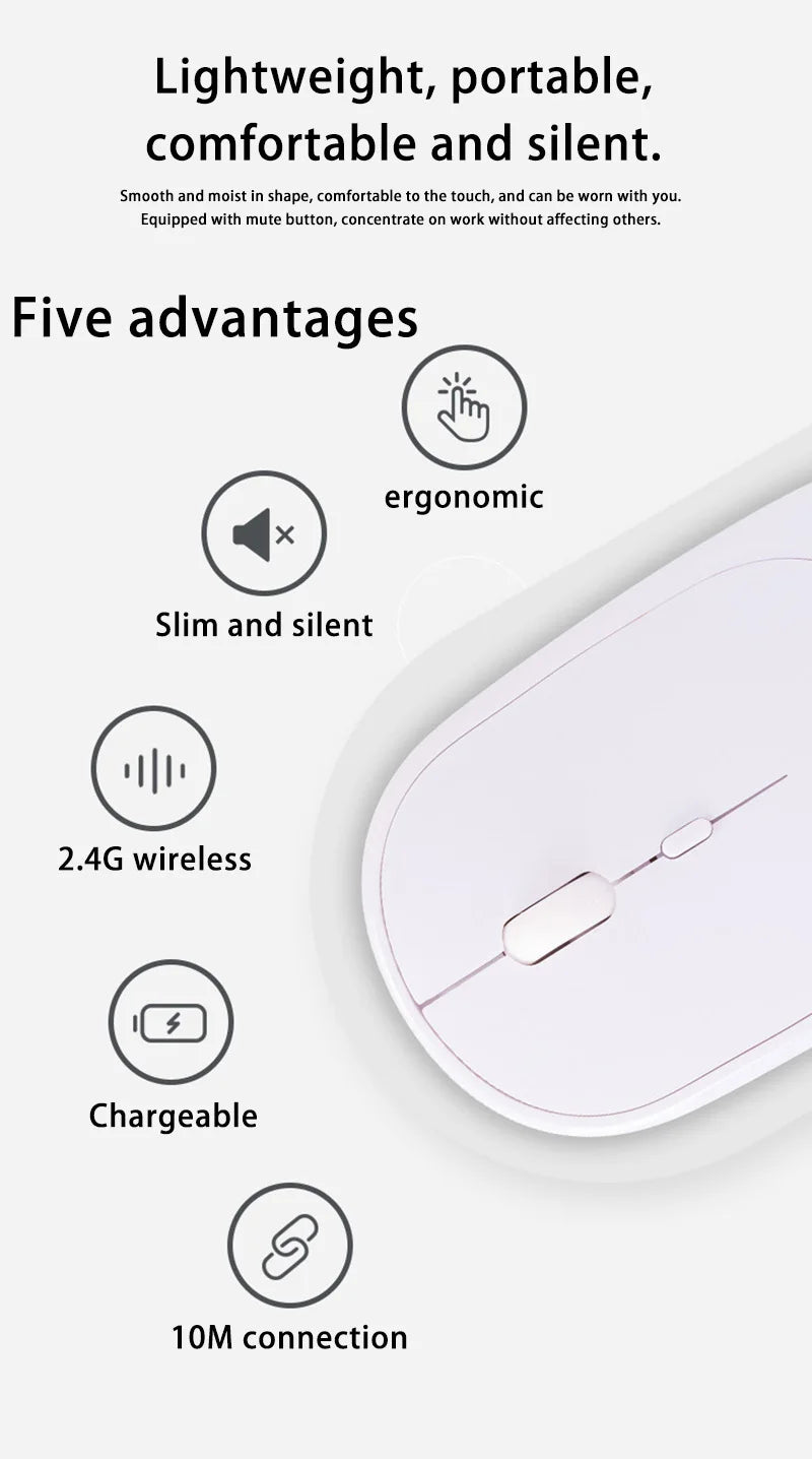 Lenovo trådløs genopladelig mus – dual-mode (2,4G + Bluetooth), lydløst klik, justerbar DPI (800-1600)