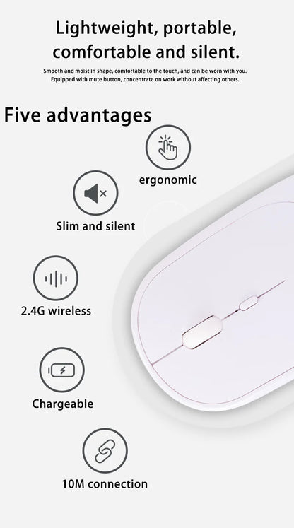 Lenovo trådløs genopladelig mus – dual-mode (2,4G + Bluetooth), lydløst klik, justerbar DPI (800-1600)