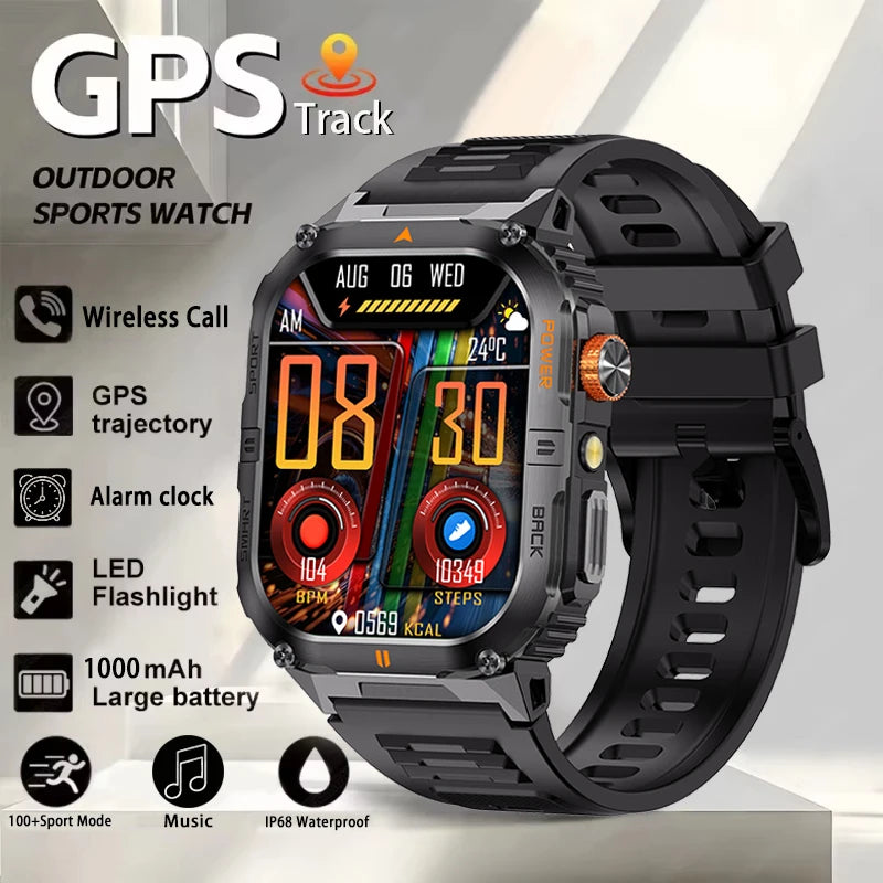 Smart Sportsuhr für Herren – Bluetooth-Anrufe, Fitness-Tracking & LED-Taschenlampe (2,0” HD)