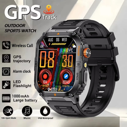 Smart Sportsuhr für Herren – Bluetooth-Anrufe, Fitness-Tracking & LED-Taschenlampe (2,0” HD)