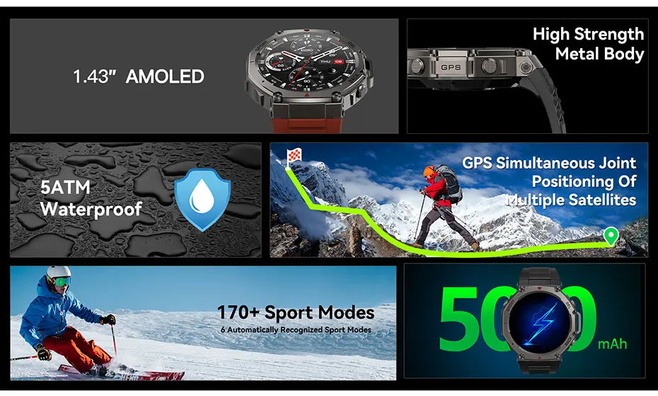 Outdoor-Smartwatch – GPS, AMOLED-Display, Kompass & 5ATM Wasserdicht