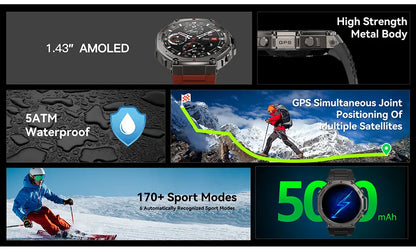 Outdoor-Smartwatch – GPS, AMOLED-Display, Kompass & 5ATM Wasserdicht