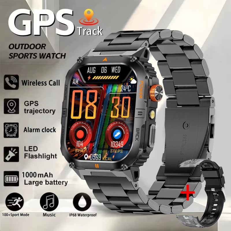 Smart Sportsuhr für Herren – Bluetooth-Anrufe, Fitness-Tracking & LED-Taschenlampe (2,0” HD)