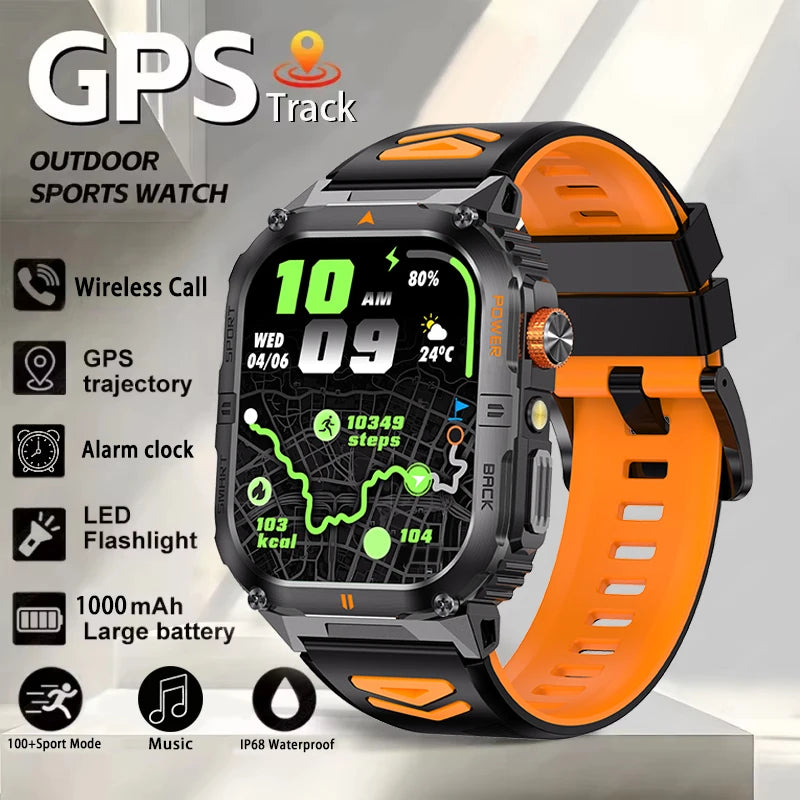 Smart Sportsuhr für Herren – Bluetooth-Anrufe, Fitness-Tracking & LED-Taschenlampe (2,0” HD)