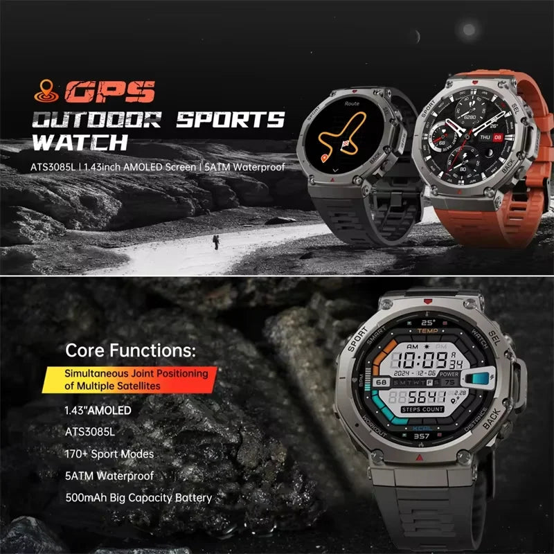 Outdoor-Smartwatch – GPS, AMOLED-Display, Kompass & 5ATM Wasserdicht