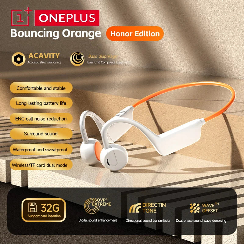 OnePlus Knochenschall Bluetooth Kopfhörer – Kabelloses Open-Ear Headset, Freisprechfunktion, Wasserdichte Sport-Kopfhörer mit Mikrofon