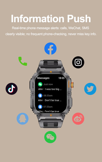 Smart Sportsuhr für Herren – Bluetooth-Anrufe, Fitness-Tracking & LED-Taschenlampe (2,0” HD)