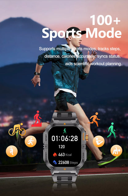 Smart Sportsuhr für Herren – Bluetooth-Anrufe, Fitness-Tracking & LED-Taschenlampe (2,0” HD)