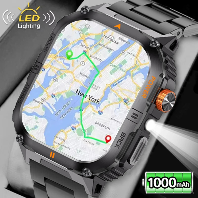 Smart Sportsuhr für Herren – Bluetooth-Anrufe, Fitness-Tracking & LED-Taschenlampe (2,0” HD)