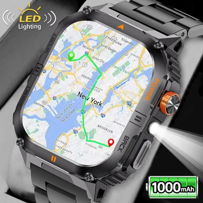 Smart Sportsuhr für Herren – Bluetooth-Anrufe, Fitness-Tracking & LED-Taschenlampe (2,0” HD)