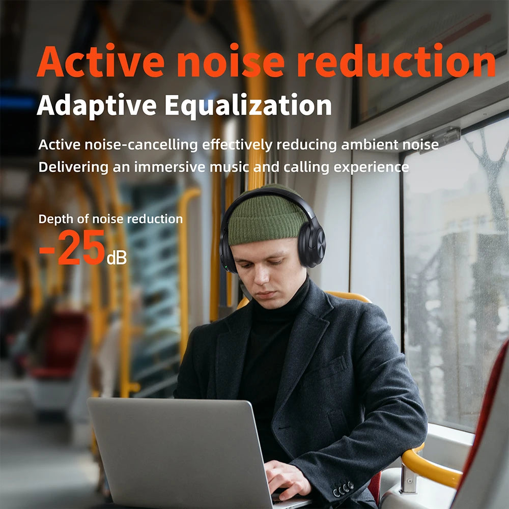 QERE E80 Kabellose Over-Ear-Kopfhörer – Bluetooth 5.3, ANC-Geräuschunterdrückung, Hi-Res Audio, 70 Std. Wiedergabezeit, 40-mm-Treiber