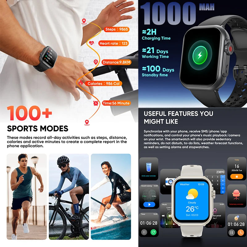 1,85" HD AMOLED Smartwatch med Bluetooth-opkald – IP68 Vandtæt Full Touch Sportsur til Mænd og Kvinder (2025)
