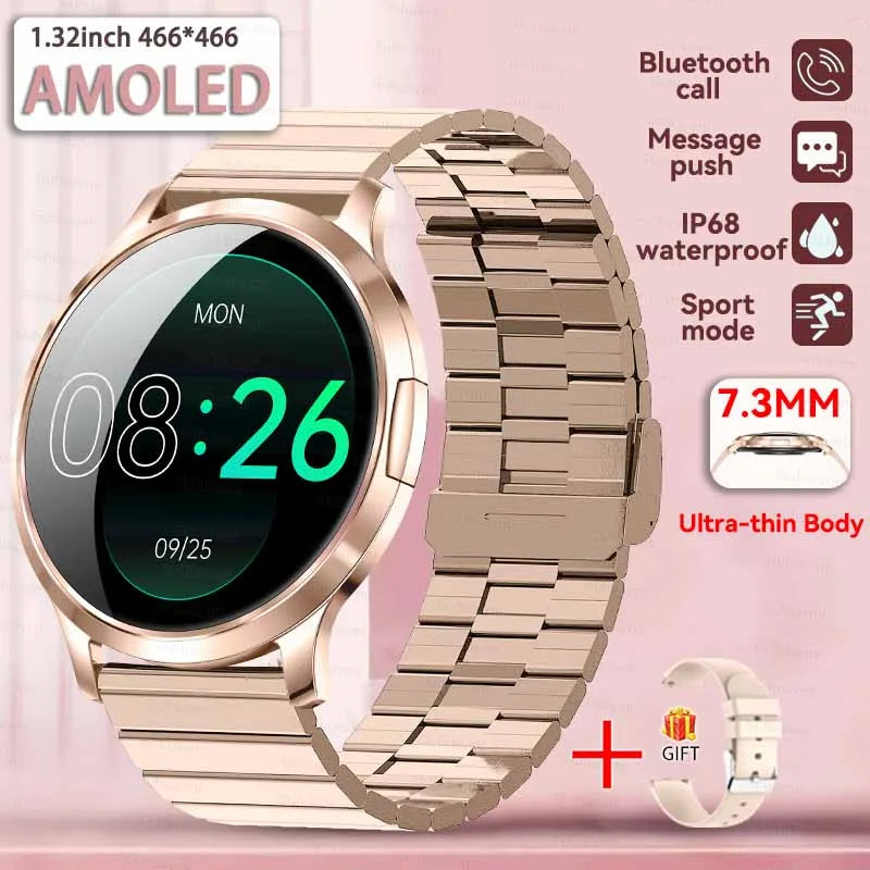 1,32" ultratyndt AMOLED-smartwatch til kvinder med Bluetooth-opkald – Brugerdefinerede urskiver, aktivitetsmåler, luksusdesign