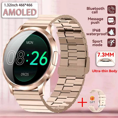 1,32" ultratyndt AMOLED-smartwatch til kvinder med Bluetooth-opkald – Brugerdefinerede urskiver, aktivitetsmåler, luksusdesign